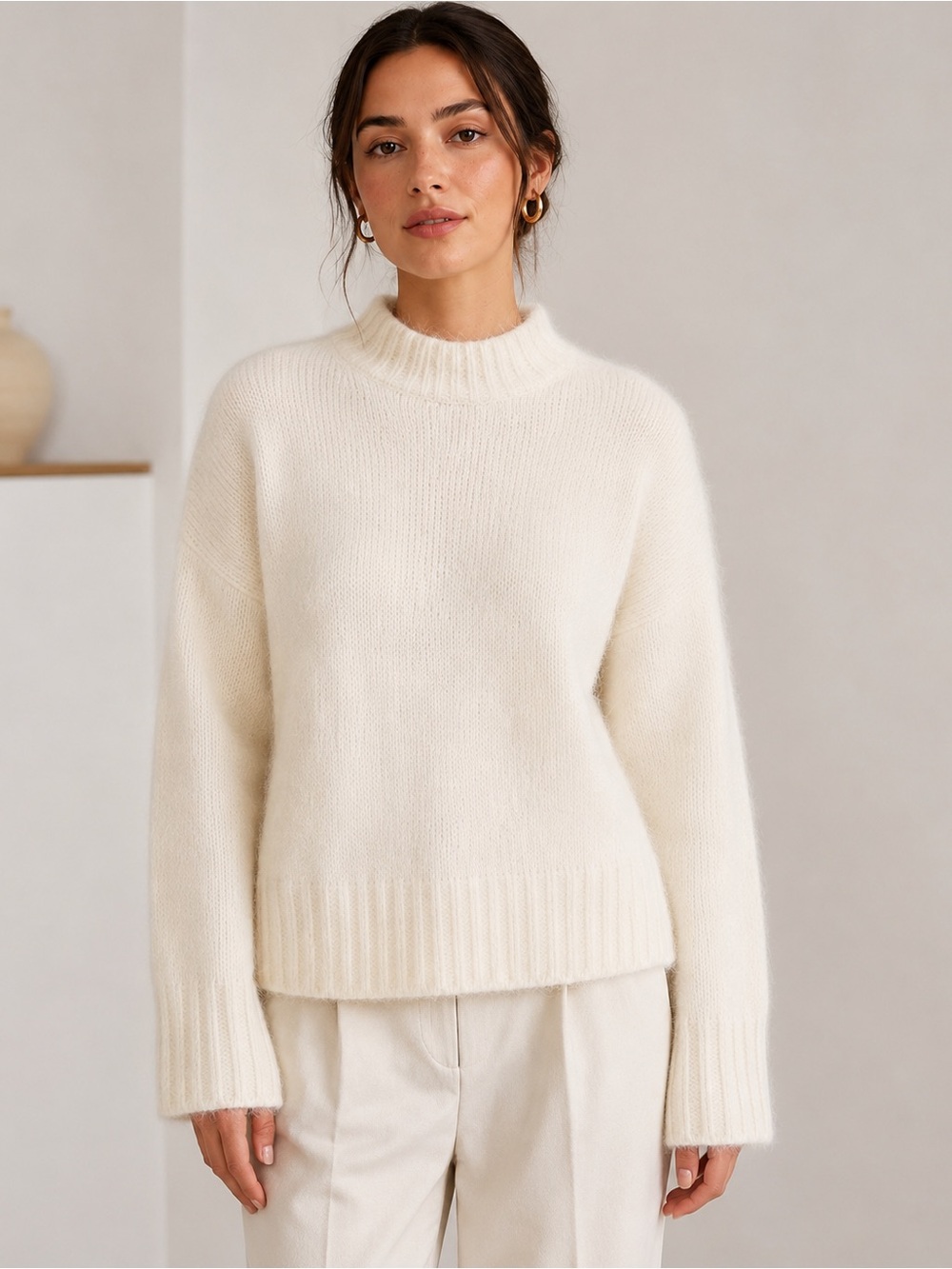 Jenni Kayne Baby Alpaca Wool Cream Mock Neck Sweater Size M Luxury Designer